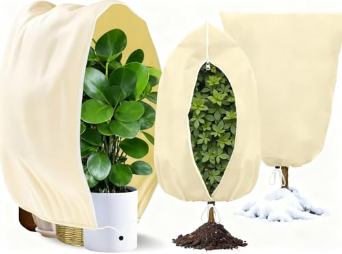 120 X 180cm Plant Fleece Frost Protection, 2 Packs 80gms Garden Fleece Frost Protection with Zipper Drawstring, Frost Protection for Outdoor Plants, Winter Plant Cover for Potted Shrub,from Insects