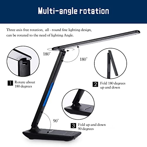 M-Xeotei Desk Lamp,Led Lamp With Wireless Charger, Table Lamp With Clock, Alarm, Date, Temperature, Office Lamp, Desk Lamps For Home Office (Black) #TOP2