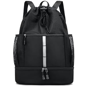 PinCute-Drawstring-Gym-Bag-for-MenWomen-Mesh-Beach-Swim-Bags-Sports-Backpack-with-Wet-PocketShoe-Compartment-Lightweight PinCute Drawstring Gym Bag for Men/Women - Mesh Beach Swim Bags Sports Backpack with Wet Pocket&Shoe Compartment, Lightweight