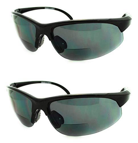 Pink Ribbon Shades, Inc. Bifocal Sport Wrap Half Rim Wrap Around Reading Sun Reader Sunglasses Men Women (Black/Black, 2.00)