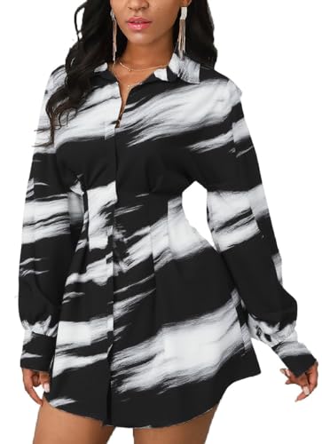 Image of Glozeplus Long Sleeve Button Down Collar Mini Shirt Dress for Women