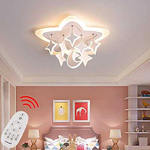Preisvergleich Produktbild LED Kinderzimmer Deckenleuchte Creative Cartoon Junge Mädchen Schlafzimmer Deckenlampe Moderne Metall Acryl Sterne Mond Design Dekorative Lichter mit Fernbedienung Dimmbar 3000K-6000K,Ø43cm / 26w