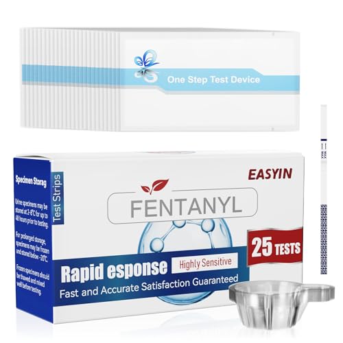EASYIN Fentanyl Test Strips: 25 Pack Individual Pouches Rapid Response Fentanyl Testing Kit for Powder Pills Urine - 10ng/mL Cutoff FTS Test Strips