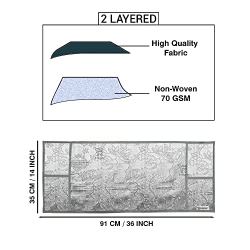 Image of Microwave Oven Top Cover Dustproof 2-Layered Polyester Fabric with 4 Utility Pockets Washable Kitchen Appliance Protector (Grey, 36x14 Inch, Up to 30 Liter)