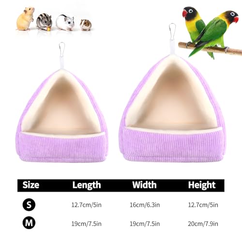 Image of Bird Bed for Cage Winter Warm Bird Bed with Soft Plush Hanging Hammock & Hut Tent, Hideaway Sleeping Nest for Budgies, Parakeets, Cockatiels (Purple, M)