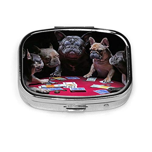 Lucaeat French Bulldogs Playing Cards Painting Pill Box/Pill Case-Square Pill Box/case- Two-Compartment Pill Box/Pill Case