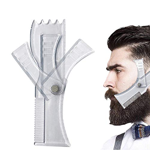 Adjustable Beard Shaping Tool for Men Mustache Combs Shaper Template Guide Tools for Trimming Hairline, Perfect Barber Trimmer Line Goatee Lineup for Styling Gift Transparent