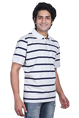 Image of Particle Men's Plus Size Big Size Cotton Polo Collar T-Shirt | Relaxed Fit Striped Half Sleeve | 100% Cotton 210 GSM | Smart Casual | Sizes 2XL-6XL | Breathable Summer Wear