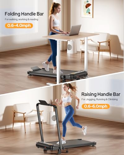Image of Foldable Treadmill with 10% Incline, Upgrade 3.5HP Low Noise Walking Pad Treadmill with Handle Bar, Trisomy 4 in 1 Portable Under Desk Treadmills for Home /Office, 350Lbs Capacity, APP & Remote Control