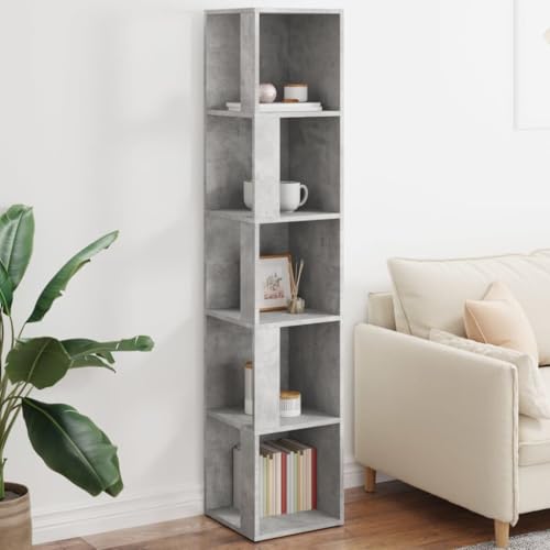 Estantería esquinera moderna gris hormigón de 164 cm, librería vertical de madera 2