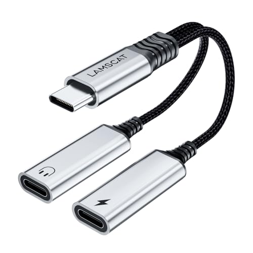 LAMSCAT USB C Y-Splitter 1 zu 2 zum Laden und Daten - C auf C Klinke Adapter mit Doppel Anschluss Hub für Handy Mac Laptop Pad (C-C-Schwarz)