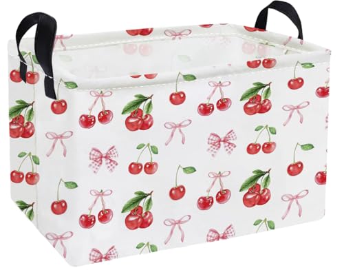 Image of Essme Rectangular Kids Baskets,Cherry Storage Box,Cute Basket for Kids with Handles for Room Decor, Book Bins,Shelf Basket.(Cherry)