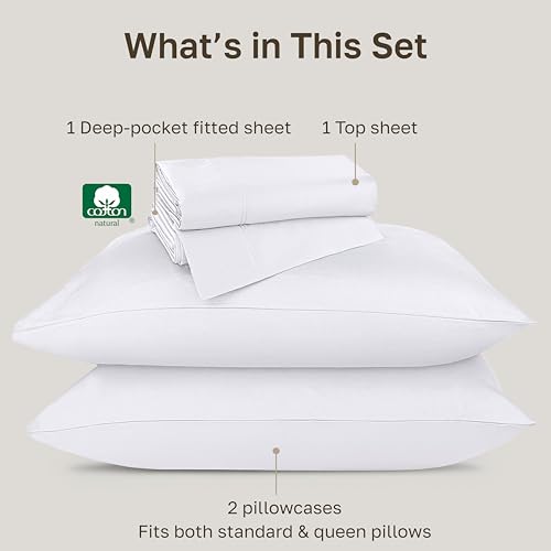 California Design Den Luxury 800 Thread Count 100% Cotton Sheets for Queen Size Bed - Soft Sateen,Deep Pockets for a Snug Fit, Durable Bedding Set - White Sheets
