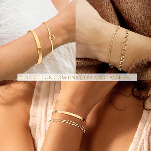 Gold Bracelets for Women Stack,14K Gold Plated Bangle Cuff Bracelet Stack Adjustable Tennis Set Non Tarnish Gold Beaded Paperclip Link Chain Bracelets Jewelry for Women Trendy4