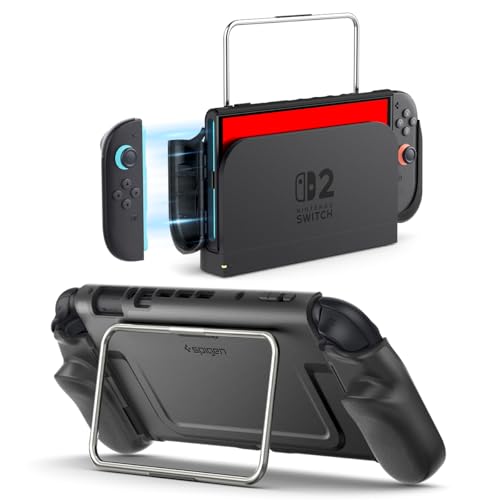 Spigen Dual Grip Pro Coque avec support à charnière intégré, Compatible avec Nintendo Switch 2 (2025) et station d’accueil – Noir