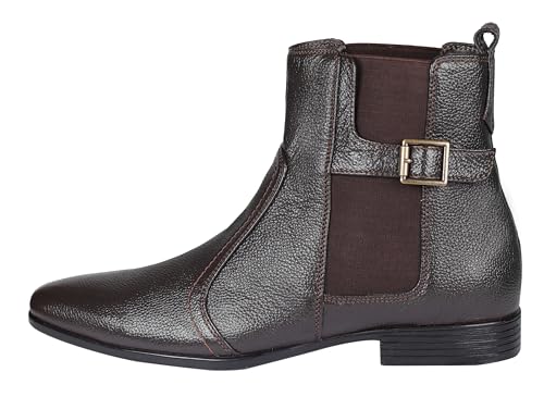 Image of Tanny Shoes Men's Genuine Leather Chelsea Zip Boots, Black For Casual Party Business banker Moccasins Slipon Style Comfortable Lightweight with TPR sole
