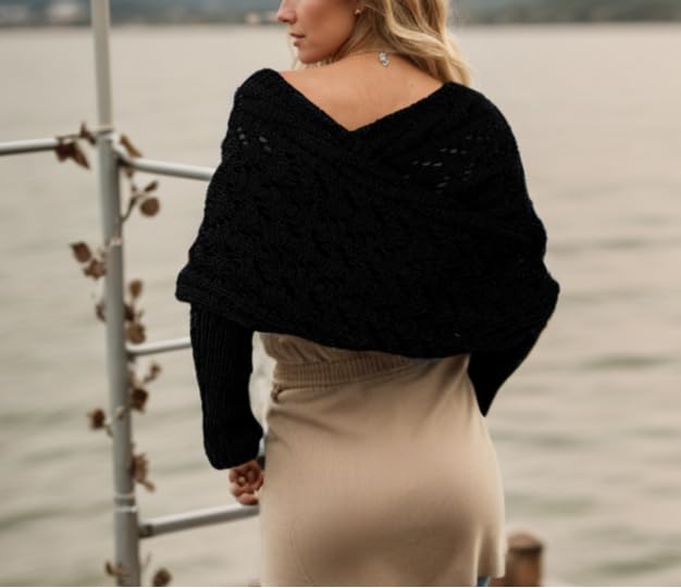 Sweater Scarf with Sleeves for Women Multi-Use Knitted Cable Wrap Shrugs Crochet Fashion Shawl Cape3