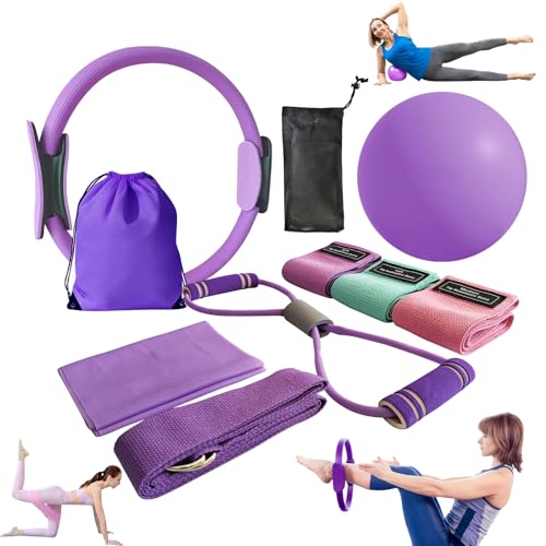 Zuluro Pilates Essentials Kit for Women, Yoga Starter Set for Home Workouts with Pilates Ring and Yoga Ball Set, 3 Resistance Bands, Storage Bag, Full Pilates Set for Toning Arms, Thighs & Core