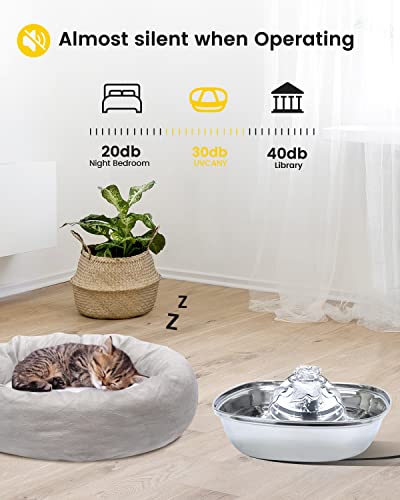 Cat Water Fountain Stainless Steel, UVCANY 2L/67oz Pet Drinking Fountain for Cats Inside, Ultra-Quiet & Dishwasher Safe… - Image 5