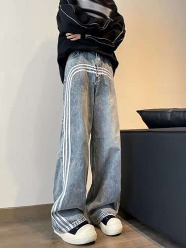 Baggy Jeans for Men Y2K Striped Design Straight Leg Casual Fashion Grunge Denim Pants Hip Hop Harajuku Streetwear4