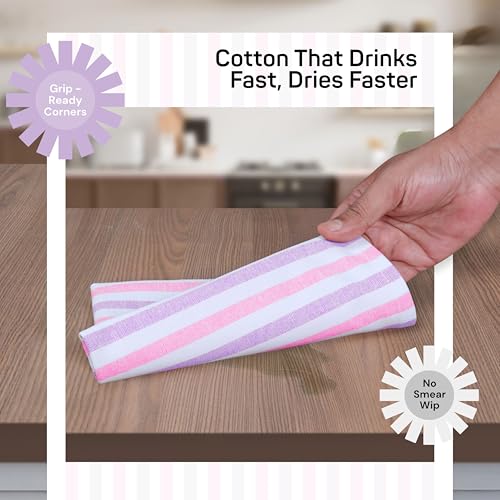 HEIRLOOM COMFORT Fiesta Stripe 100% Cotton Dish Towels Set of 12, Large 18x26 Inch, Quick Dry, Absorbent & Reusable for Cleaning, Cooking, Kitchen Decor, Machine Washable, Rose Pink & Lavender by HEIRLOOM COMFORT - Used condition - Image 6