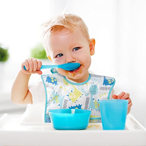 Zainpe 5Pcs Snap Baby Bibs For Boys Dinosaur Pattern Waterproof Stain Resistant Feeding Bib With Food Catcher Pocket Adjustable Washable Unisex Burp Cloths For Toddlers Infants Newborns 6-24 Months #TOP4