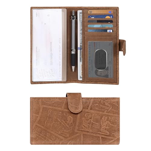 Image of Oak Leathers Checkbook Cover Slim Minimalist For Men with RFID Blocking Credit Card Holder Wallet (Egyptian Cognac)