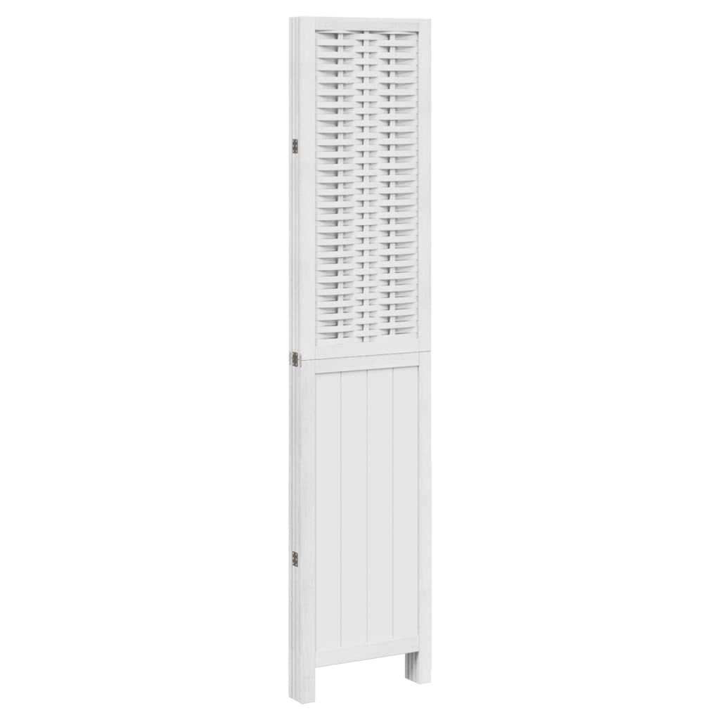 Cloison de séparation Blanche 4 Panneaux Pliable en Bois de Paulownia Massif, séparateur de pièce en Bambou Naturel avec Cadre Stable et charnières métalliques pour intérieur