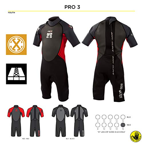 Body Glove Junior's Pro 3 Spring Wetsuit (Size 12) - Kids Suit Boys & Girls Swim Wear Short Sleeve Neoprene Open Water Thermal Short Pants Legs One Piece Childrens Bodysuit, Royal/Silver (9167J-12-Red) #TOP6