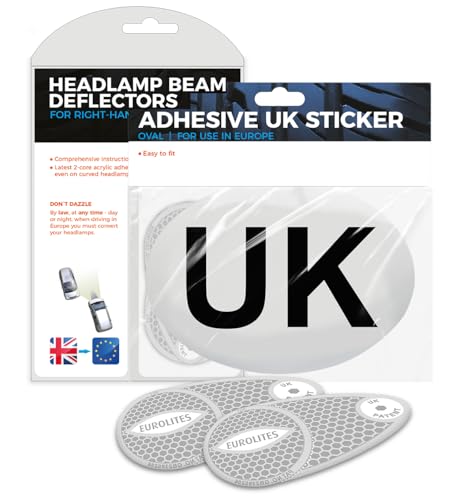 EVAQ8 France & Europe Car Travel Conversion Set – Includes UK Car Sticker & Eurolites Beam Converters – Essential for Driving in Europe
