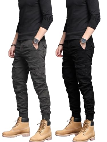Image of Leriya Fashion Men's Cargo Pants | 6 Pocket Cotton Cargo Joggers for Men | Loose Fit Stylish Pant with Pockets | Casual Baggy Trousers & Streetwear Lower