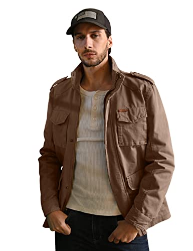 Wenven Mens Cotton Lightweight Military Jacket Spring Work Wear (Khaki, 3Xl) #TOP4