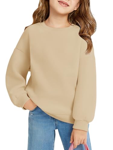 Image of Haloumoning Girls Oversized Crewneck Sweatshirts Kids Fleece Pullover Tops