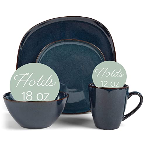 Elanze Designs Modern Luxury Chic Navy Blue Stoneware 16-Piece Dinnerware Set - Square Plate, Mug & Bowl for Kitchen, Great for Home Use  
Elanze Designs High Gloss Ceramic Navy Blue Stoneware 16-Piece Dinnerware Set - Ideal for Family of 4, Square P