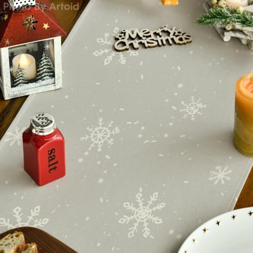 Image of Artoid Mode Grey Snowman Snowflake Let it Snow 2PCS Christmas Table Runner, Seasonal Winter Kitchen Dining Table Decor for Home Party 13x72 Inch