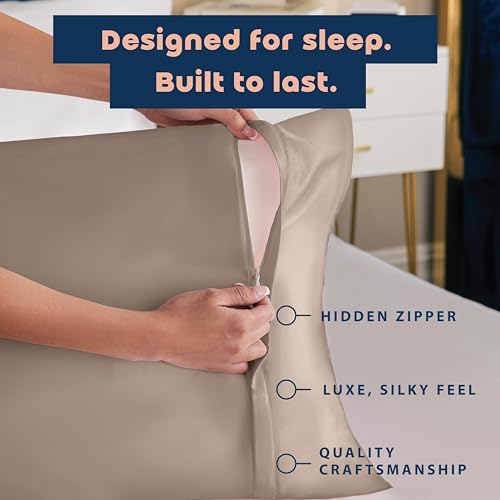 Image of BLISSFORD Satin Pillowcase with Zipper, for Hair and Skin Care, Feels Soft and Cool Like a Silk Pillowcase, Satin Pillow Cases 2 Pack, Slik Pillow Cover, Pewter, King Size - Set of 2