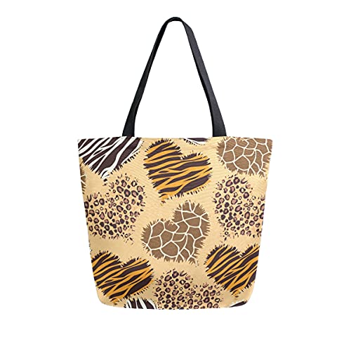SUABO Leopard Giraffe Zebra Print Canvas Tote Bag Large Women Casual Shoulder Bag Handbag, Reusable Shopping Grocery Bag for Outdoors