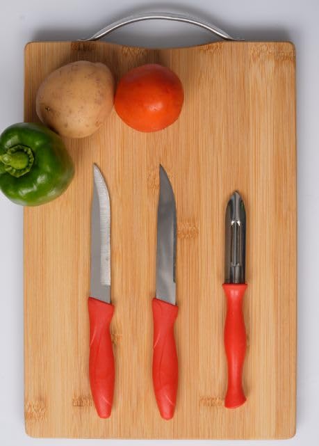 Image of Slyford 3-Piece Kitchen Knife & Peeler Set, High Carbon Stainless Steel, Non-Slip PP Handle, Cooking, Cutting, Slicing, Utility, Home and Restaurant Use (Multi Colour)