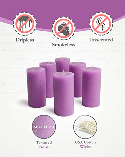 Mottled Pillar Candles By Bask - Set Of 6-3" X 6" Dripless Unscented Candles In Purple For Home Decor, Relaxation & All Occasions #TOP2