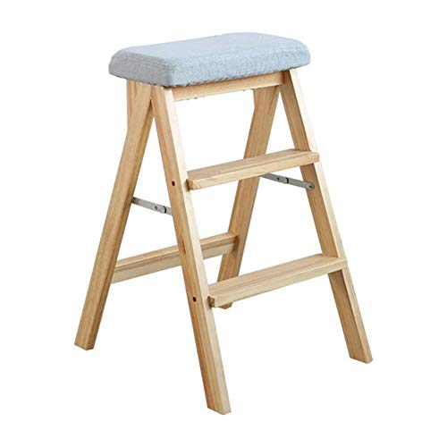 Escalera de madera plegable portátil con taburete cocina de 67cm 2