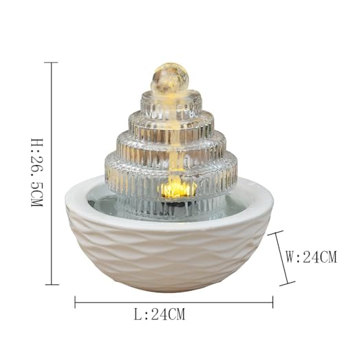 Cascada interior pequeña de cristal que reduce el estrés laboral con agua corriente y luz 3