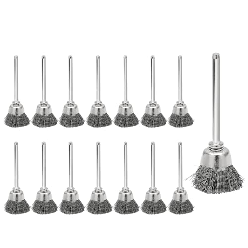 Image of Hordion 15pcs Cup Shape Wire Brush 5 /8 inch Diameter, 1 /8 Inch Shank Rust Removal Polishing Brush for Rotary Tools Accessories