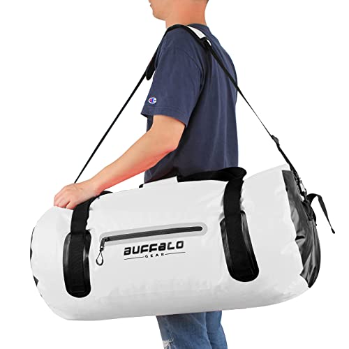 Buffalo Gear Drybag 40L 60L 80L Waterproof Duffle Travel Duffel Dry Bag Heavy Duty Bag for Kayaking, Rafting, Boating, Fishing,Camping (White, 80L)