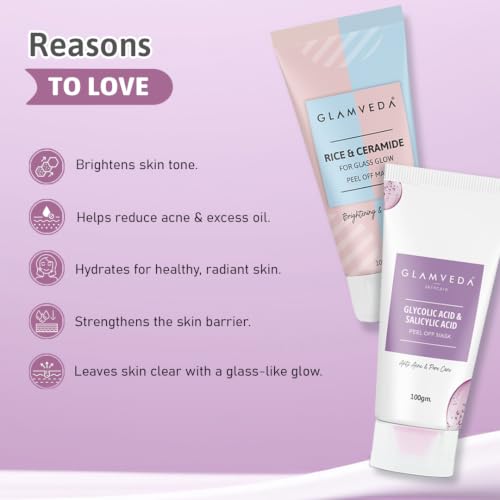 Image of GLAMVEDA Rice & Ceramide And Glycolic & Salicylic Anti Acne Peel Off Face Mask (200 ml) | For Oily & Acne Prone Skin | Oil balancing, Deep Cleansing | Blackhead & Pore care