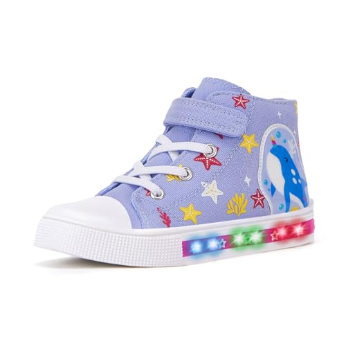 FUNCOO PLUS Zapatos de lona iluminados para niños y niñas, zapatos de moda para niños, Narwhal, 13 Little Kid