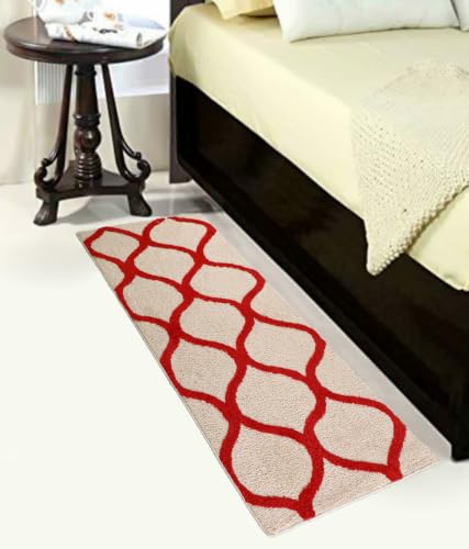 Image of Anti-Skid Bedside Runner for Bedroom Super Soft Microfiber Carpet for Bedroom, Living Room & Entrance | Washable Non-Slip Floor Mat (Beige /Red, 2x9 FT)