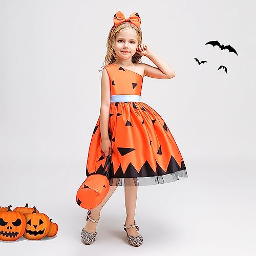 Eoailr Toddler Girl Halloween Costume Kids One Shoulder Halloween Printed Cosplay Dress Outfits Set
