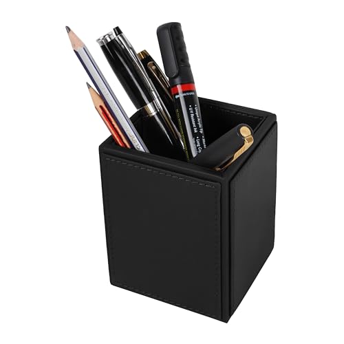 Image of V-CUBE DESIGNS Premium Vegan Leather Pen Holder for Desk & Study Table Accessory | Marker /Pencil Stand for Student | Stationery Organizer for Office Table & Home | 6mm Thickness with MDF Core |Black
