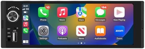 Junsun 1-DIN Autoradio mit 6,36 Zoll IPS-Touchscreen CarPlay Android Auto | Lenkradsteuerung, Rückfahrkamera-Anschluss, USB, externes Mikrofon & RDS