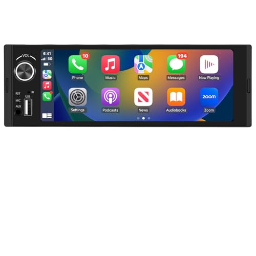 Junsun 1-DIN Autoradio mit 6,36 Zoll IPS-Touchscreen CarPlay & Android Auto, Lenkradsteuerung, Rückfahrkamera-Anschluss, USB, externes Mikrofon & RDS